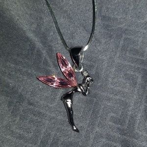 Tinkerbell/fairy necklace pink crystal wings